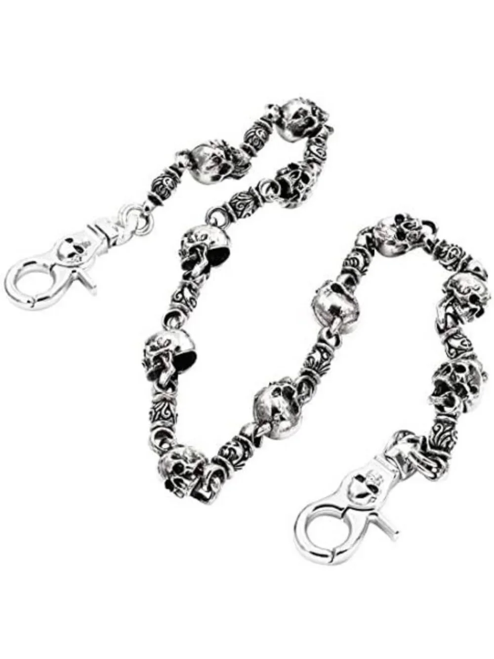 Heavy Metal Skull Wallet Chain | Ethnic Biker Punk Keychain | Silver Jean